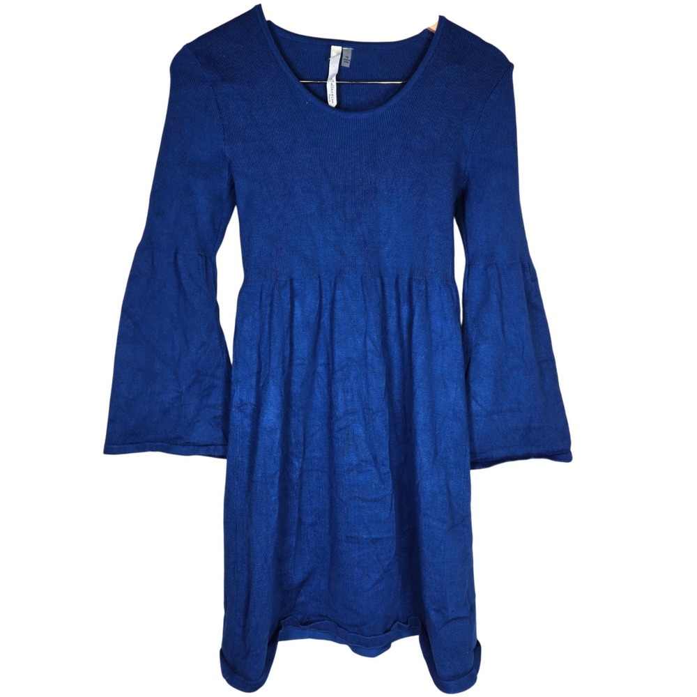 NY Collection Petite Blue Bell Sleeve Knit Dress Fall Winter Casual PS